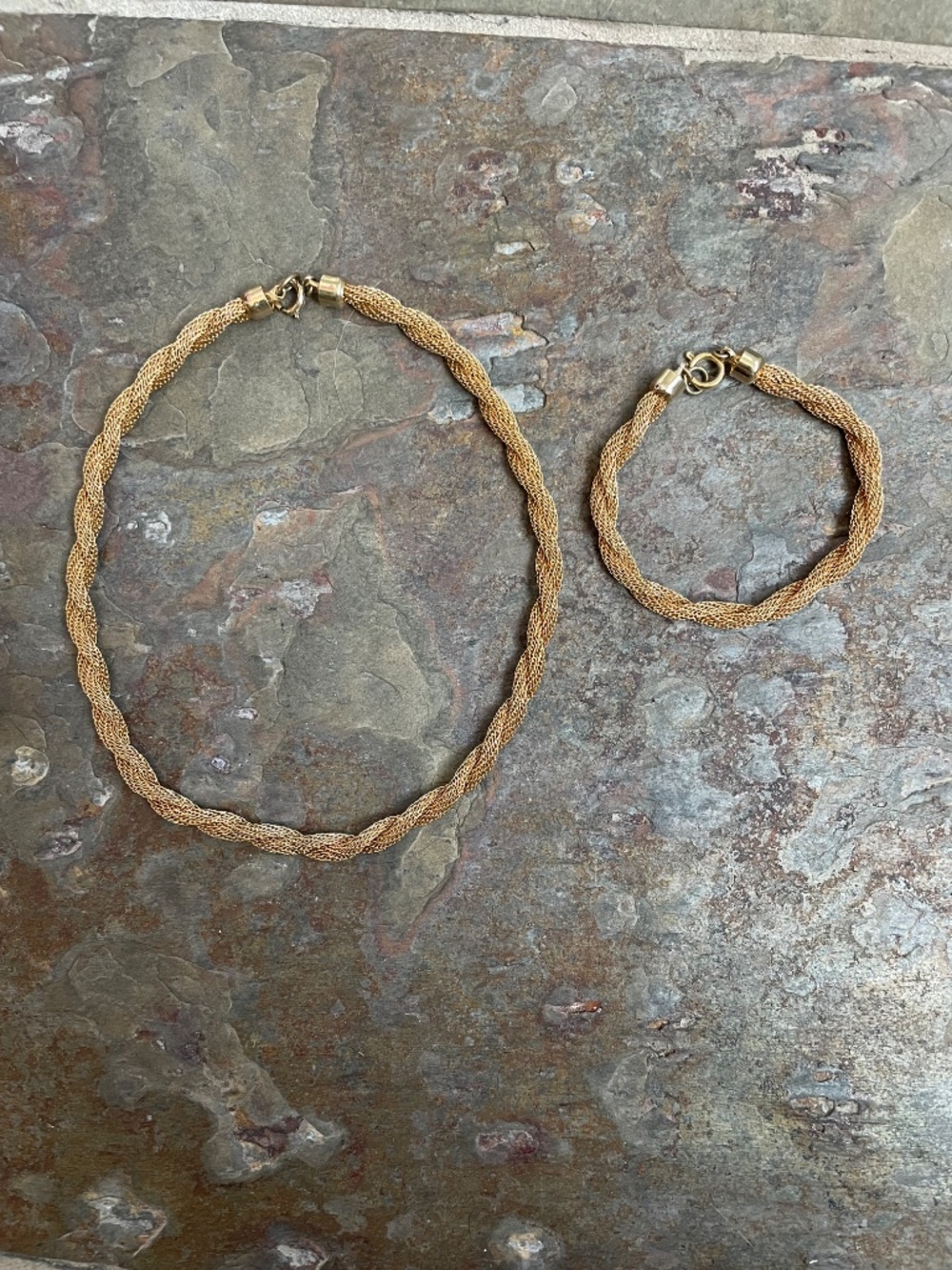 Vintage Rope Necklace and Bracelet Set Gold